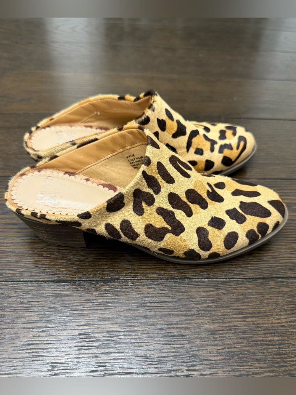 Crown & Ivy Kylie Leopard Animal Print Size 6M Calf Hair Slip On Clog Mule Shoes